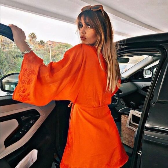 Zara Wrap Kimono Embroidered Dress Short Red New - Picture 3 of 9